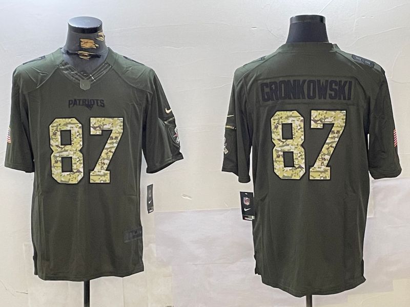 Men New England Patriots #87 Gronkowski Green 2024 Nike Olive Salute To Service Limited NFL Jersey style 1